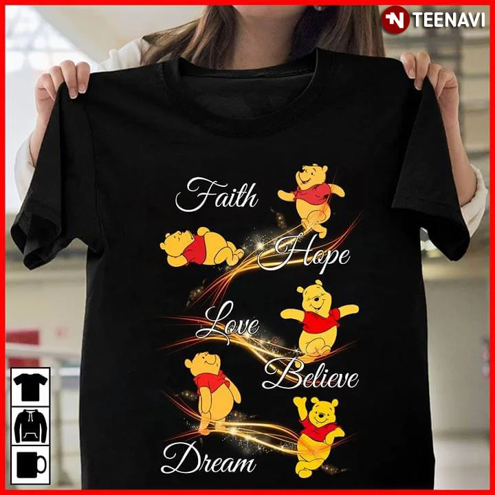 Футболка с надписью Winnie The Pooh Faith Hope Love Believe Dream|Мужские футболки| |
