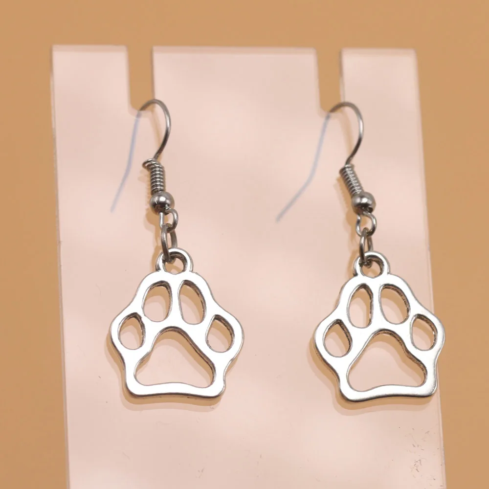 

Popular simple street beat earrings retro all-in-one personality hollow-out bear paw footprints earrings pendant