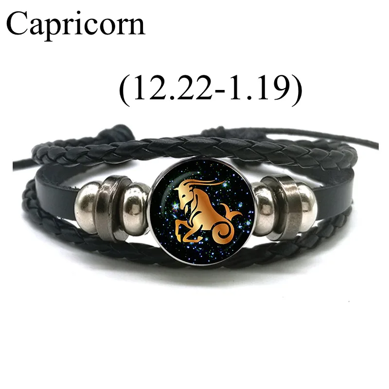 12 знаков зодиака кожаный браслет для мужчин женщин Virgo Libra Скорпион Овен, Телец браслеты из заплетенной кожи подарок на день рождения оптом