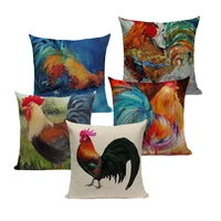 colorful oil painting cock rooster cushion cover fashion decorative car sofa linen cotton decorative pillows 45cmx45cm