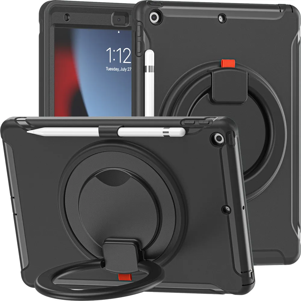 

Hand Strap Case For Apple iPad 10.2 2021 7th 8th 9th A2603 A2604 A2270 A2430 Hybird Armor Defender Rubber PC Stand Case + Pen
