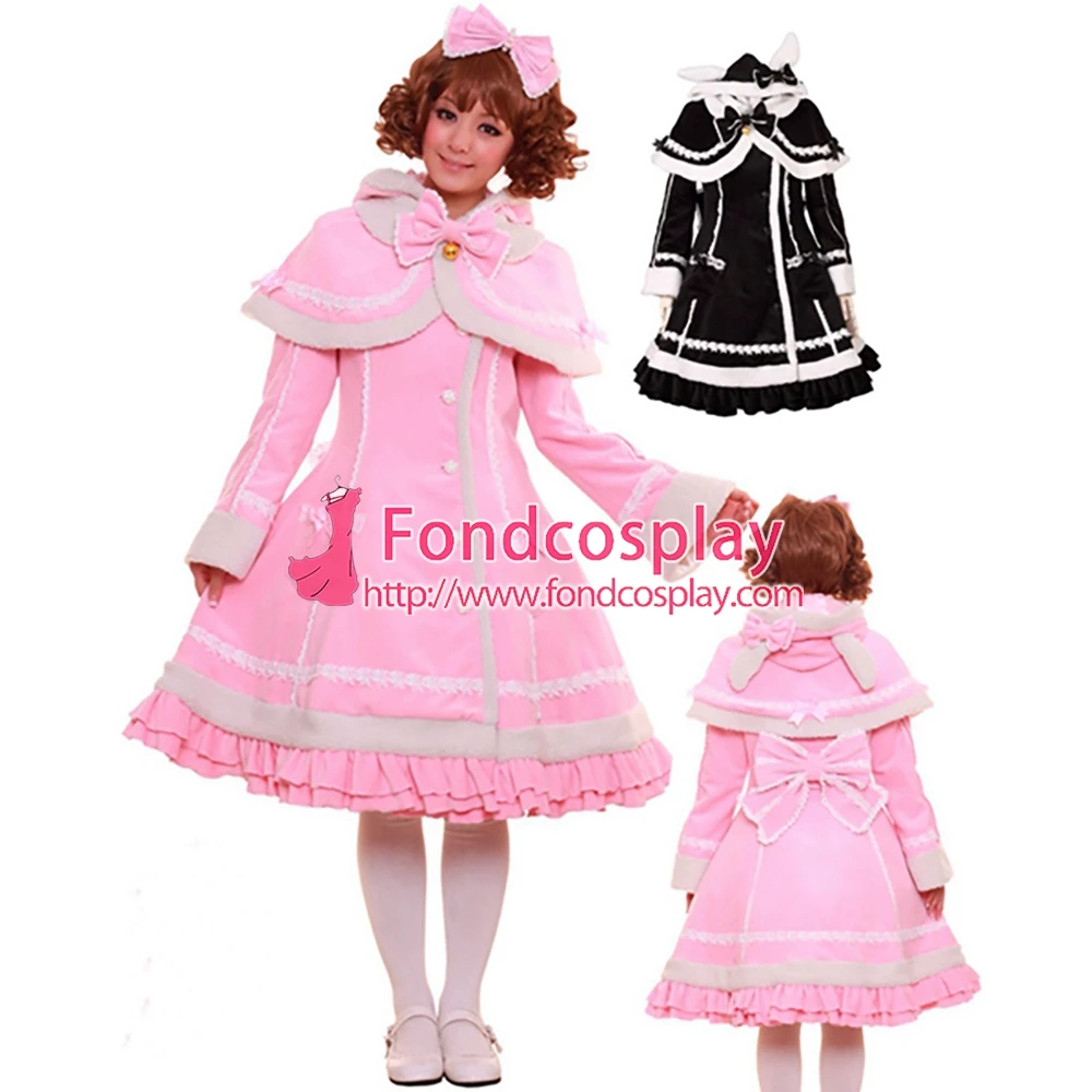 

fondcosplay Gothic Lolita Punk Sweet Pink Wool Coat Jacket With Cape dress Cosplay Costume Tailor-made[CK1344]