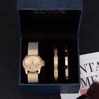 luxury women watches 3pcs gift box sets high quality gold plated stainless steel bracelets with boxes wristwatches womens gifts