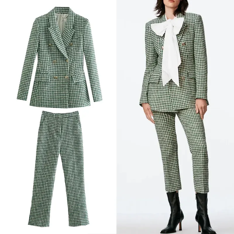 

Блейзер Женский деловой, модный пиджак, пальто, деловые костюмы для офиса с пуговицами, брюки с высокой талией, комплект из 2 предметов