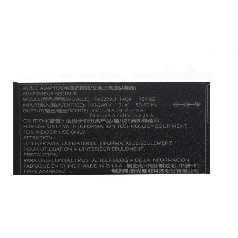 Оригинальные 20V 2.25A 45 Вт Тип C USB адаптер переменного тока Зарядное устройство для