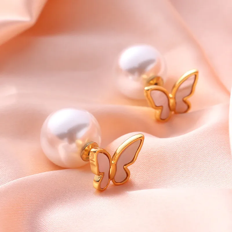 

New Fashion Exquisite Butterfly Earrings White Shell Fritillary Simple Small And Exquisite High-Grade Ear Studs Women Jewelry
