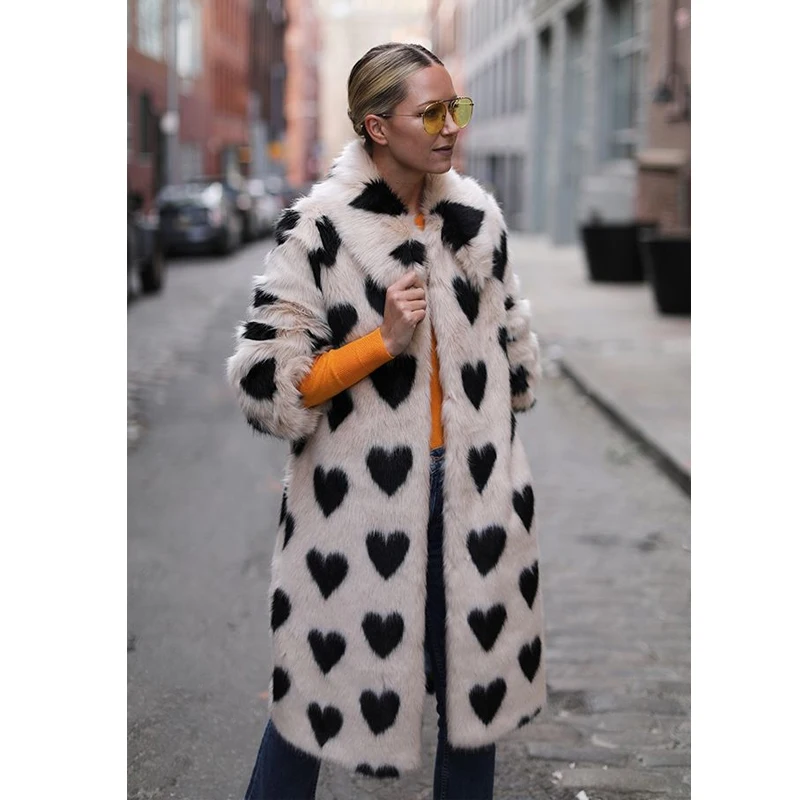 TOPFUR New Fashion Mink Peach Heart Pattern Long Coat With lapel  Long Sleeve Winter Warm For Women Luxury Coat