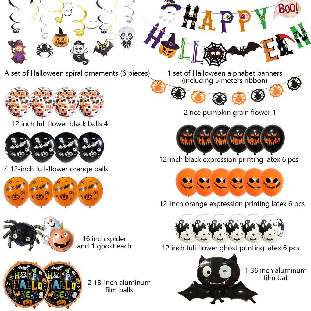 Guirnalda de globos para decoraci&oacute;n de Halloween, pegatina de murci&eacute;lago 3D, telara&ntilde;a, globos para fiesta de Halloween, suministros decorativos para interiores y el hogar, triangulaci&oacute;n de env&iacute;os-4