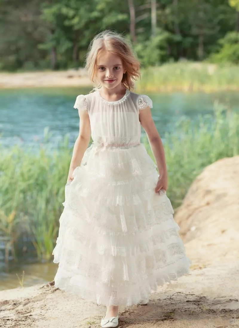 

Vintage A-Line Flower Girl Dress Ivory White Princess Wedding Party Gown Girls First Communion Dress Big Day