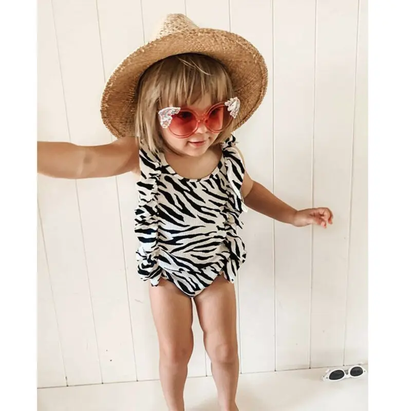 Цельнокроеный купальник с принтом зебры для маленьких девочек одежда плавания в