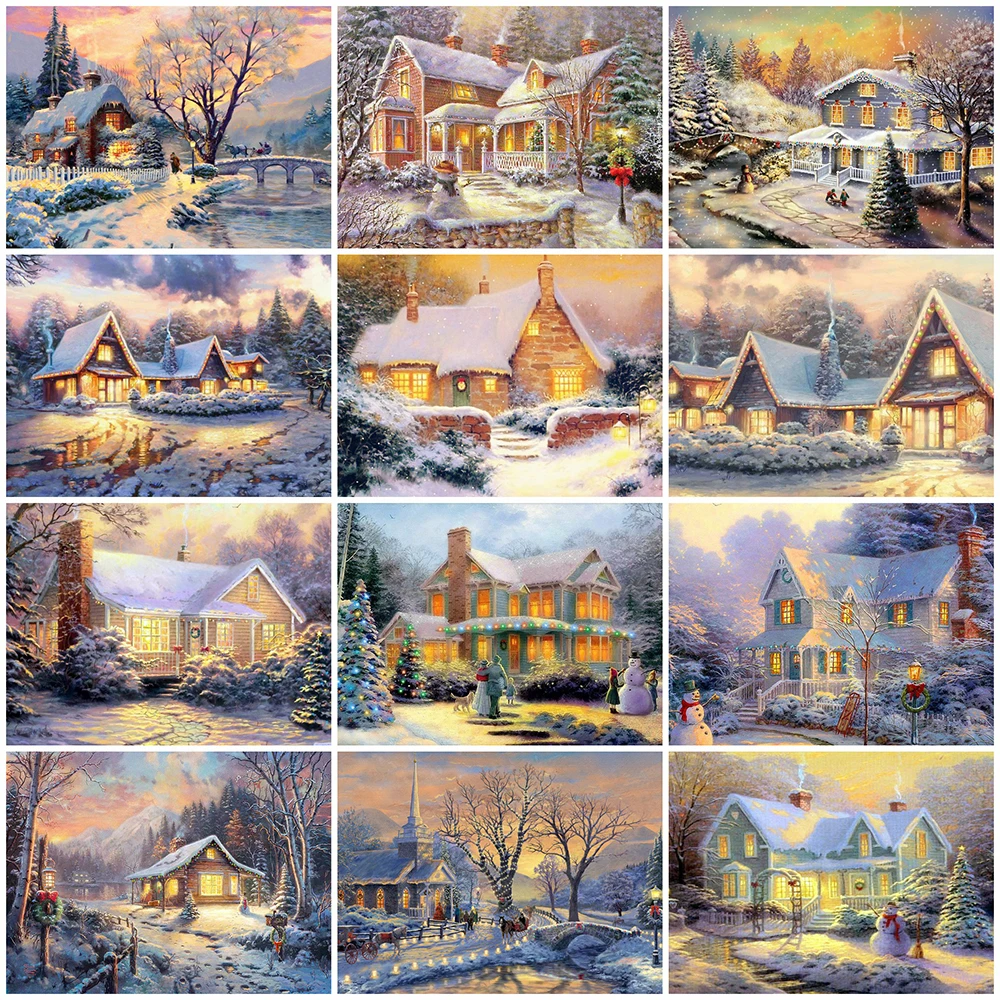 MomoArt Алмазная вышивка дом крестом наборы 5D DIY мозаика пейзаж снег картина стразы