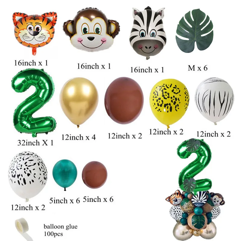 Воздушный шар в виде животных зеленый из фольги 35 шт. для вечеринки стиле сафари |