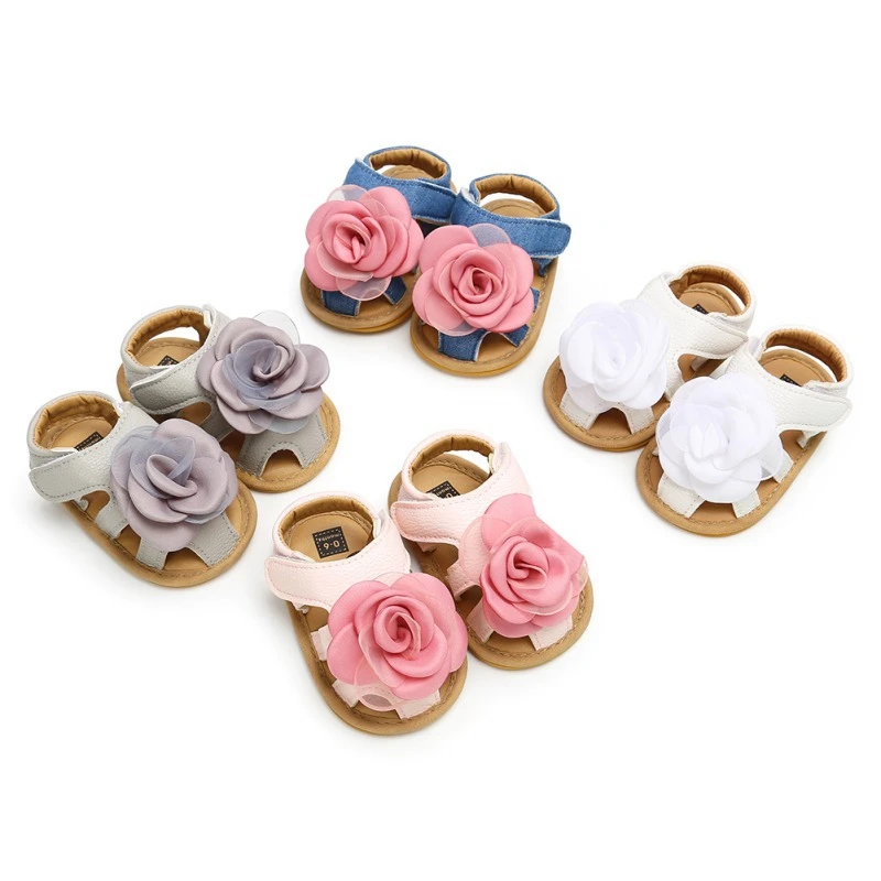 

Summer floral Newborn Baby Shoes First Walkers Hollow Soft Rubber Soled Outdoor PU Leather Girl Boy Shoe