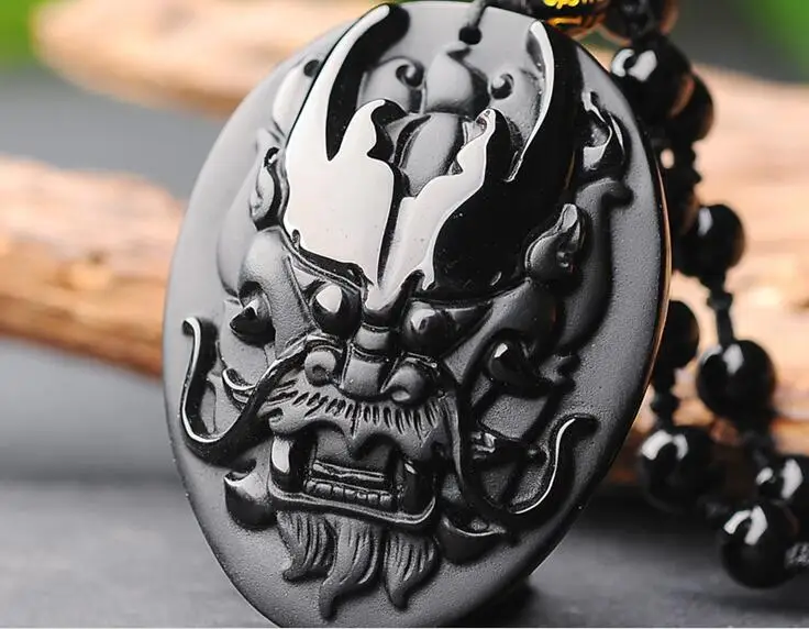 Обсидиан прямые продажи ожерелье с летающим драконом матовая голова дракона