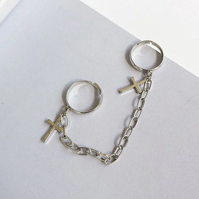 

Punk Hip-Hop Cross Ring Hand Silver Color Plated Retro Finger Chain Adjustable Rings Jewelry Gift for Unisex Ring Party Rings