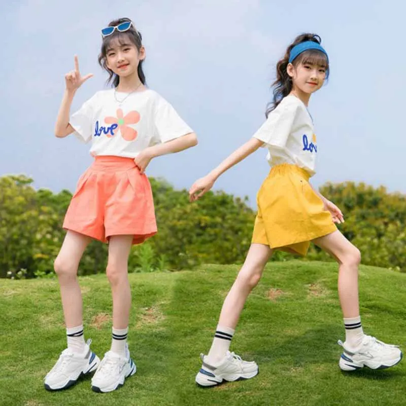 

Cultiseed Girls Summer Sweet Floral Print Short Sleeve T-Shirt+Shorts 2pc Sets Clothing Children Kids Holiday Casual Sports Suit