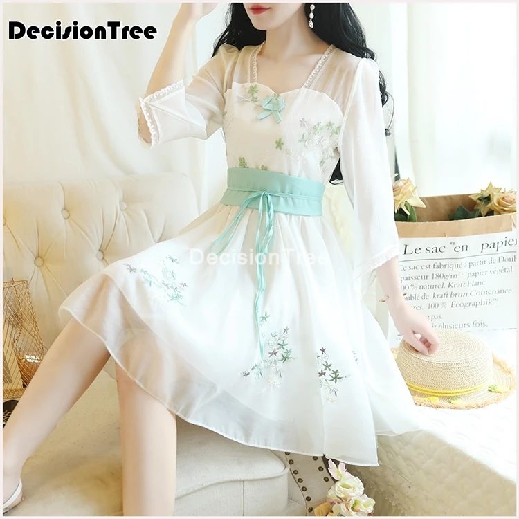 

Новинка 2021, платье ханьфу для девушек, вышивка в китайском стиле, повседневный женский традиционный костюм, наряд для народного танца, винта...