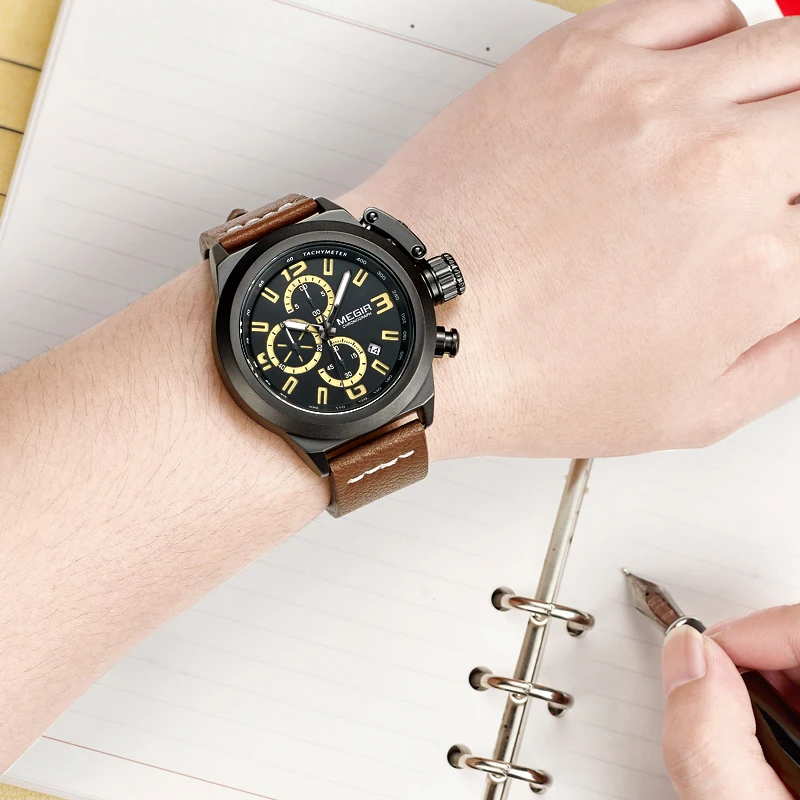 

Top Brand MEGIR Luxury Mens Watches Big Dial Sports Watch Men Chronograph Military Quartz Waterproof Man Clock relogio masculino