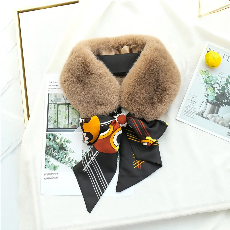 

2020 New Simplicity Long silk Scarf Women Elegant kerchief Luxury Fur Collar Scarf Ladies Thick Neck Warmer Coat Hiver Echarpe