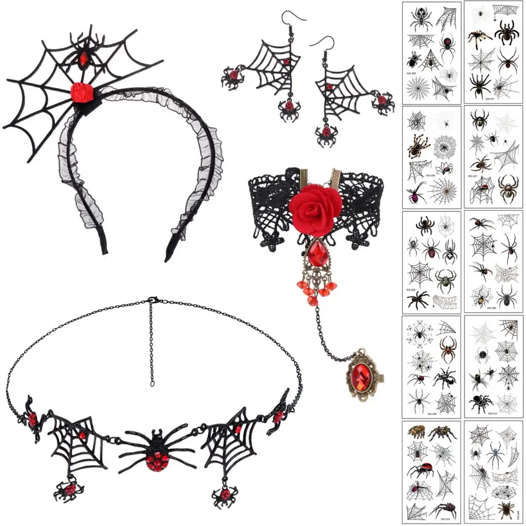 

Панк Хэллоуин красные стразы искусственный набор ожерелье серьги Готическая подвеска винтажные подарки ужасный аксессуар для вечерние