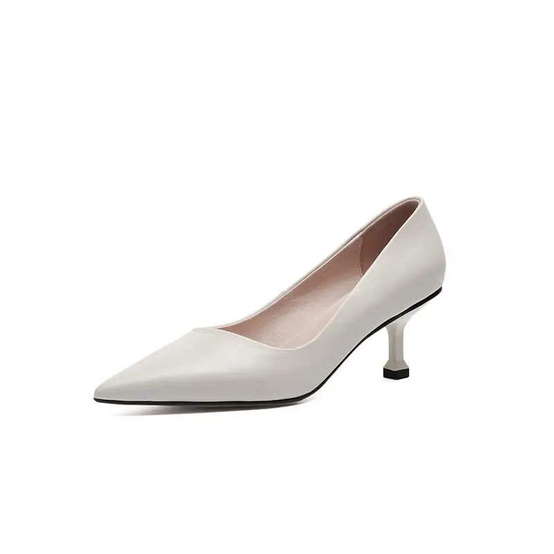 

Krazing pot 2021 cow leather pointed toe concise simple style thin high heels formal wear slip on spring office lady pumps L66
