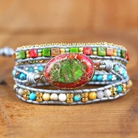 2021new leather wrap bracelet w stones multi color natural beads crystal weaving statement art bracelet gifts luxury jewelry