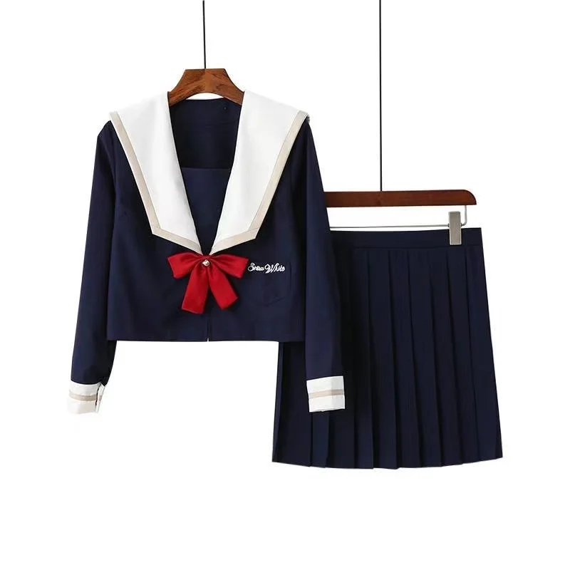 

Navy Blue JK Uniform Summer Short/long Sleeve Japanese School Uniforms Girls Sailor Sets Pleated Skirt Jk Uniform Cos Costume