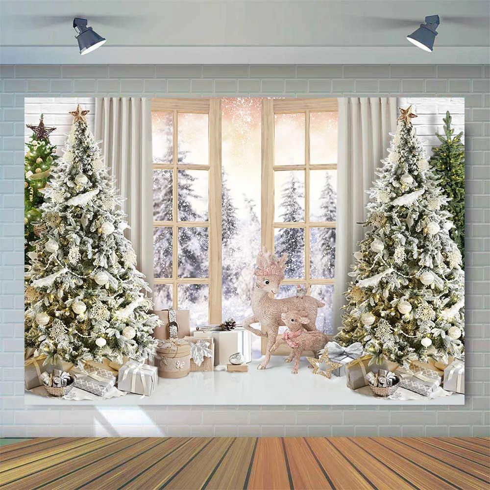 

Living Room Christmas Tree Background for Photo Studio Newborn Kids Portrait Photo Backdrop Winter Snow Windows Photocall Decor