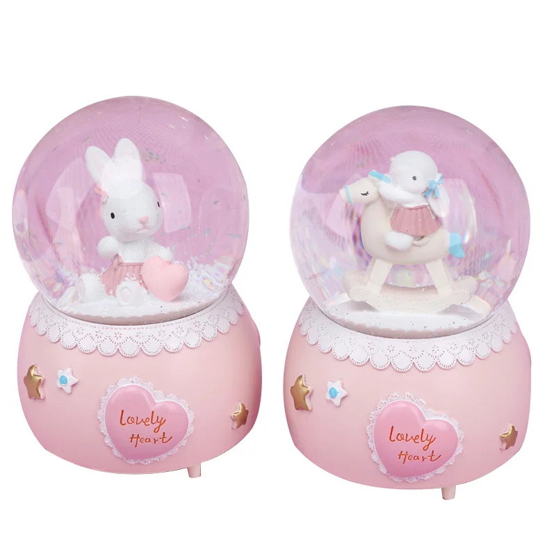 Милое сердце кролик хрустальный шар вращающаяся музыкальная шкатулка