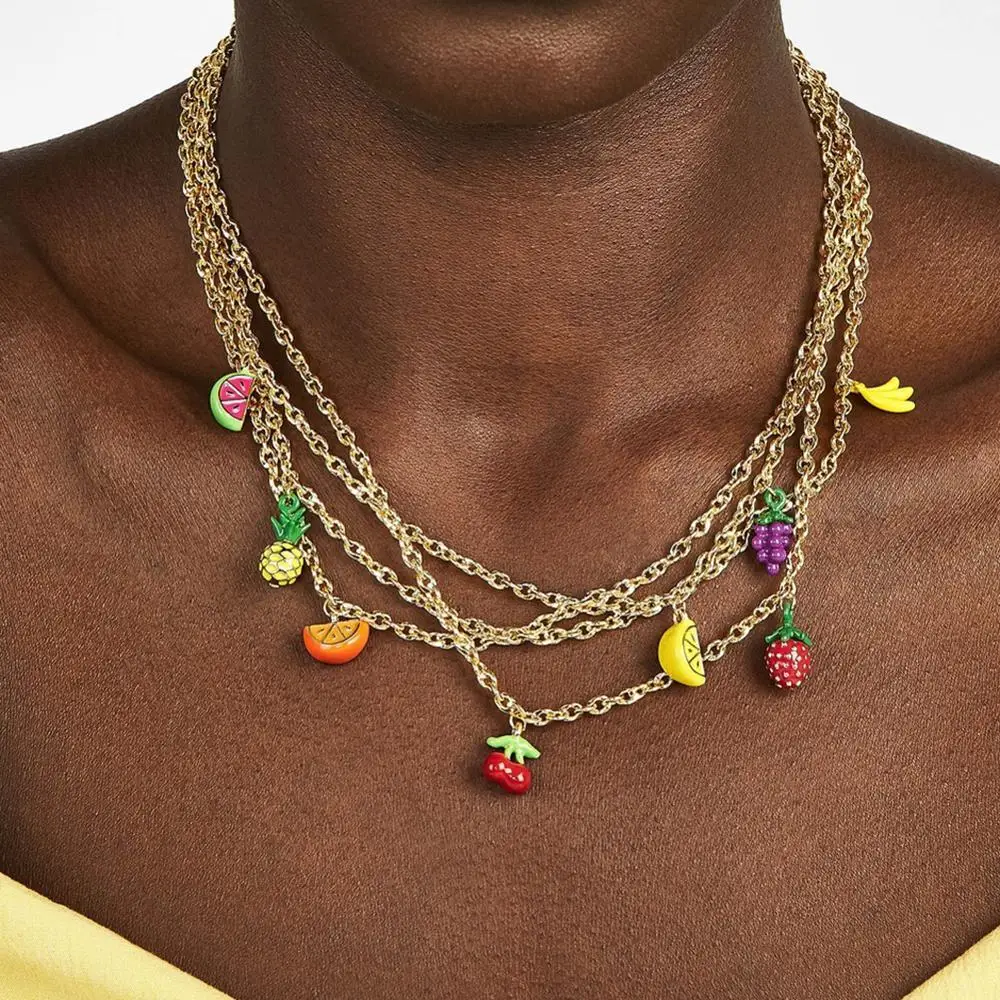 Женское золотое ожерелье с фруктами многослойный чокер кулоном в виде клубники и
