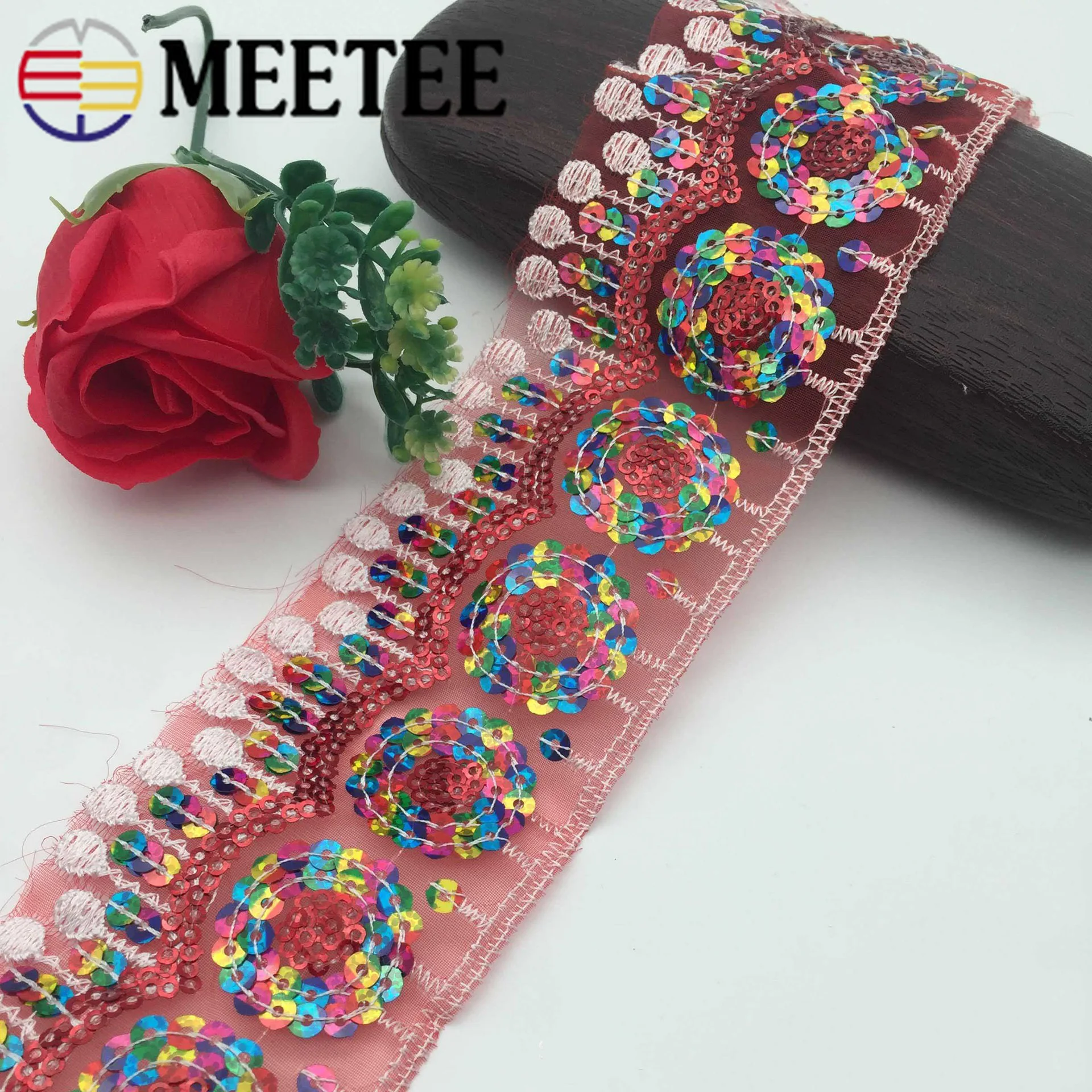 1 шт. (10 ярдов) 3D Цветочная вышитая кружевная отделка с пайетками золотистого и