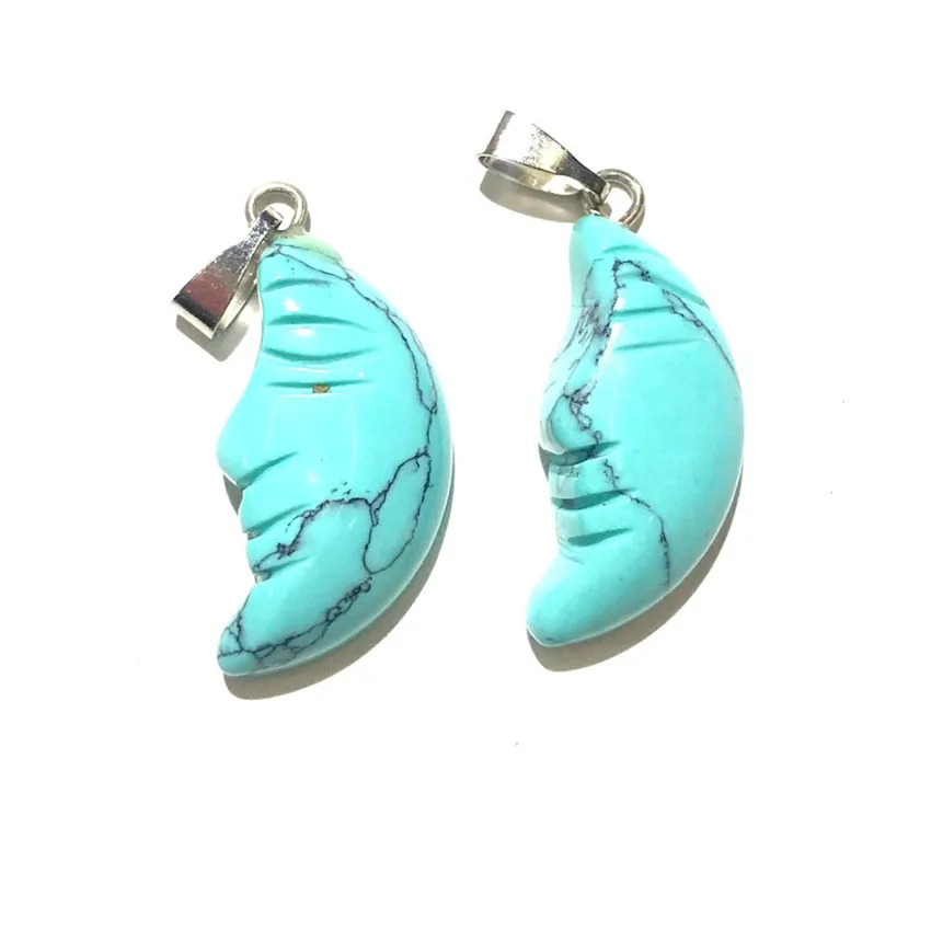 FYJS Уникальный 2 шт посеребренный полумесяц зеленая бирюза камень кулон Опаловый