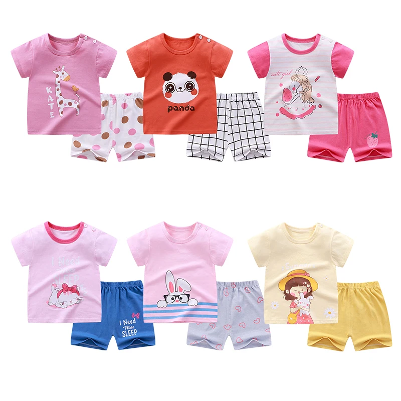 

Andy Papa New Summer Cotton Children Clothes Sets Toddler Baby Girls Boys Short Sleeve T-shirts and Pants Kids Pajama Suits Tops