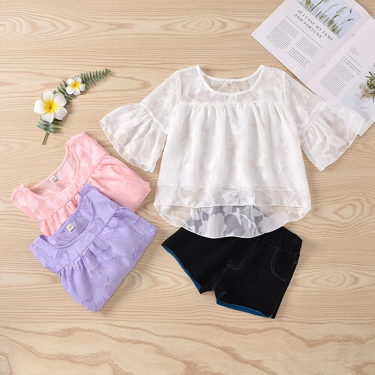 

От 2 до 11 лет Милый Летний костюм для малышей с надписью «Комплекты одежды кружевное платье с цветочным рисунком и рукавами-оборками Топы, дж...