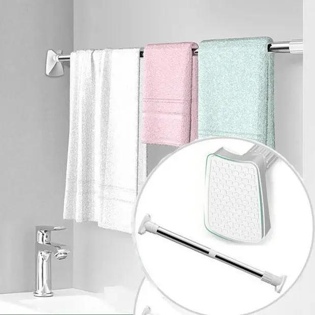 Adjustable Telescopic Clothing Rod Clothes Drying Hanging Closet Shower Curtain Bathroom Towel Rod 50 to 98cm Stainless Steel