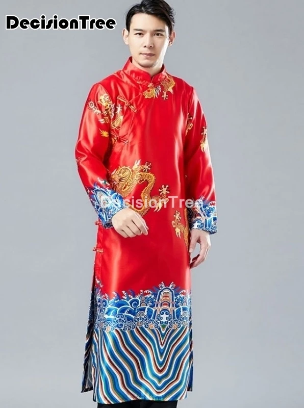 Халат-кимоно Мужской Шелковый с длинным рукавом пижама принтом китайского