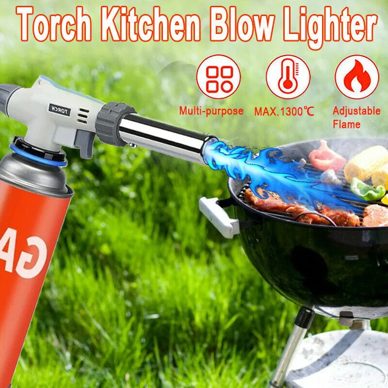 

BBQ Flame Gas Torch Blowtorch Lighter Butane Burner Heating Welding Outdoor Cooking Fast Ignition Adjustable Air Torch Tip