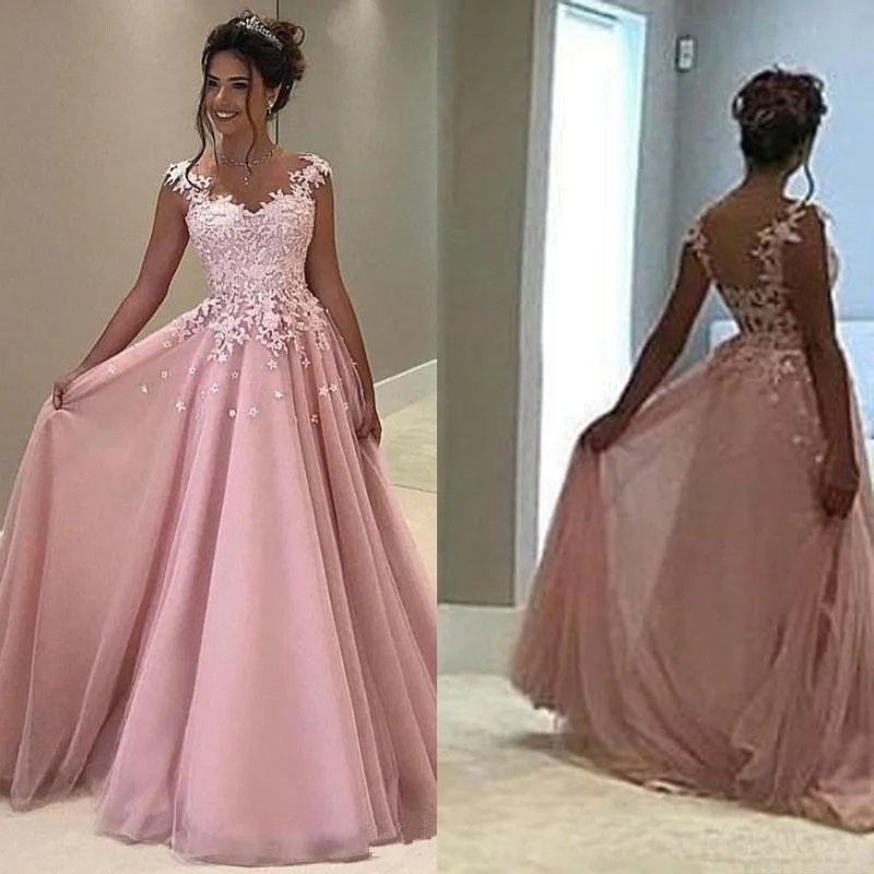 Дешевые розовые тюлевые платья для выпускного вечера длинное кружевное