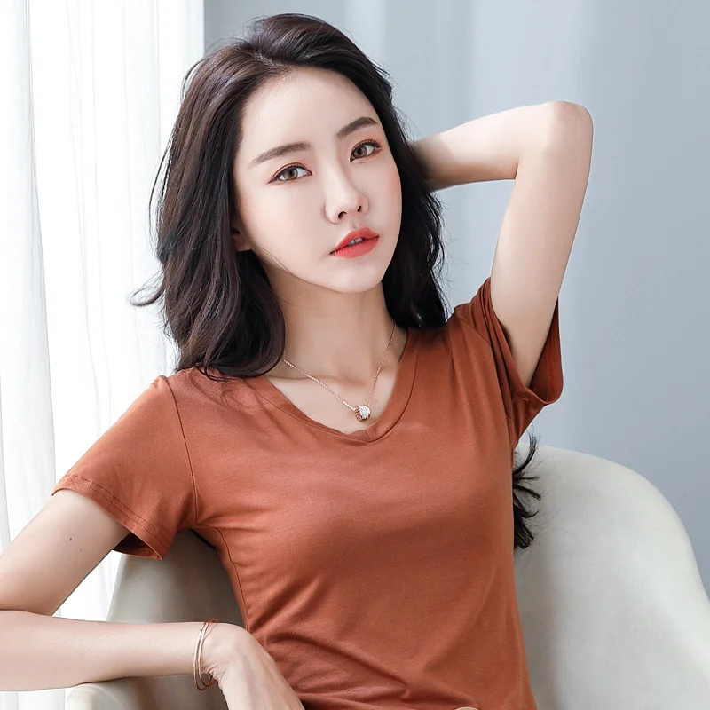 Женские футболки с v образным вырезом размера плюс повседневные летние тонкие из