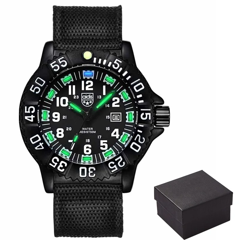 Мужские часы AIDIS, модные спортивные кварцевые часы, мужские s часы, Топ бренд, Роскошные, бизнес, водонепроницаемые часы, Relogio Masculino Relojes - Цвет: Black green light