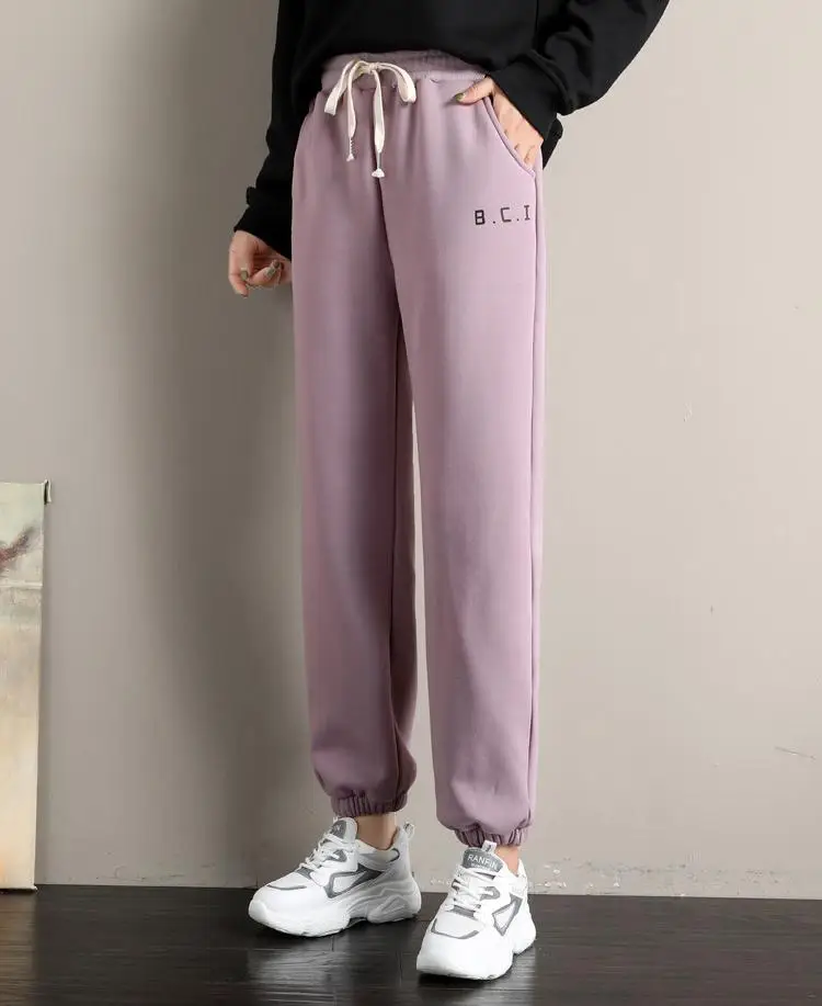 

Winter Women Thick Warm Wool Fleece Sweatpants Elastic Waist Drawstring Running Baggy Joggers Loose Sport Workout Cuff Trousers