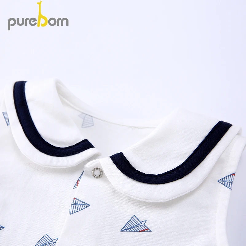 Pureborn/Летняя одежда для маленьких девочек; комбинезон для маленьких мальчиков; белые костюмы для новорожденных; хлопковый милый цельнокроеный комбинезон с самолетом; Новинка