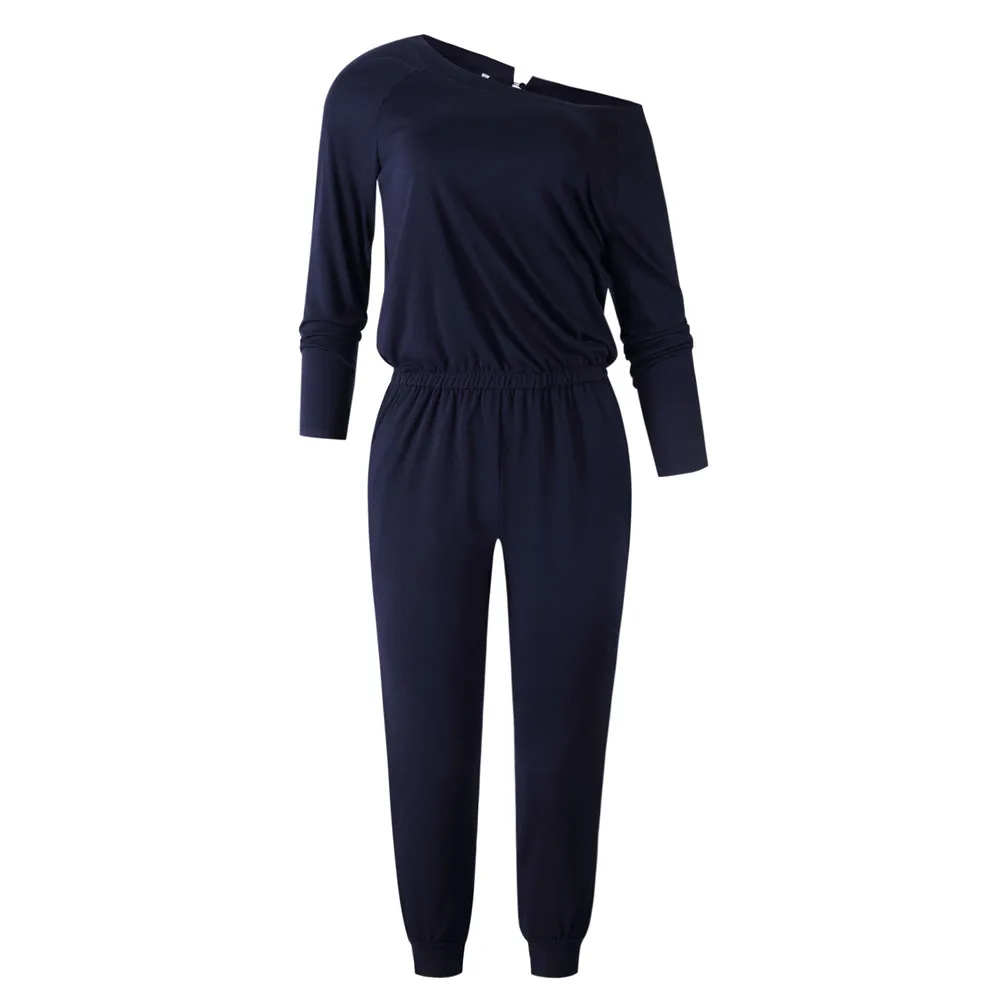 

2020 Autumn Winter Fashion Casual Long-Sleeved Pocket Lace-Up Women's Jumpsuit Women Slim Off Shoulder Pocket Rompers