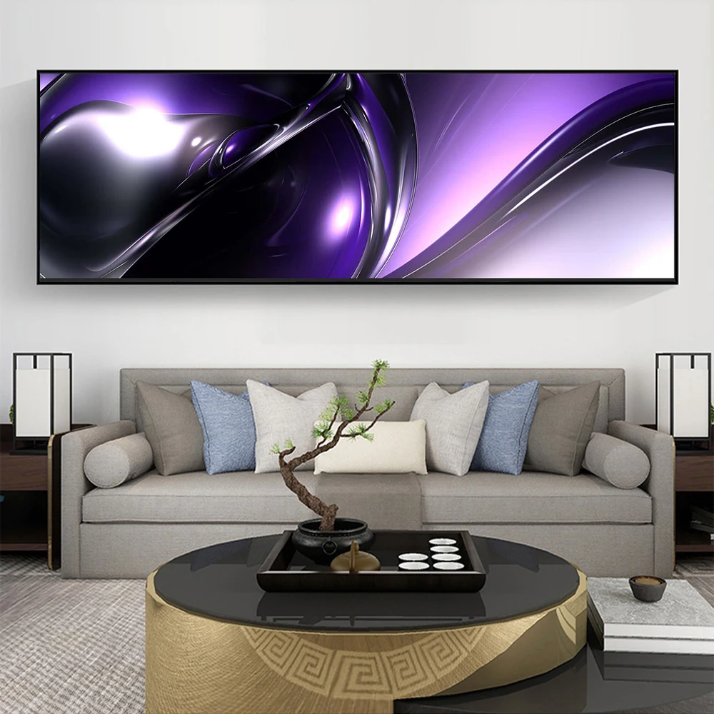 

Abstract Canvas Painting Oil Painting Wall Art Beautiful Black Purple Modern Poster Picture in Livingroom Panoramic Decor Home