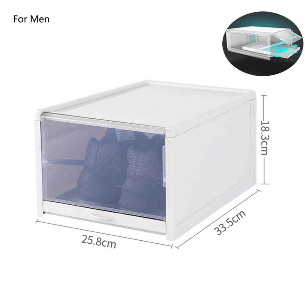 Men with Tray Штабелируемый толстый прозрачный Обувной Ящик складывающийся флип сборочный ящик для хранения обуви пыленепроницаемый водонепроницаемый пластиковый шкаф для обуви - Цвет: Men with Tray