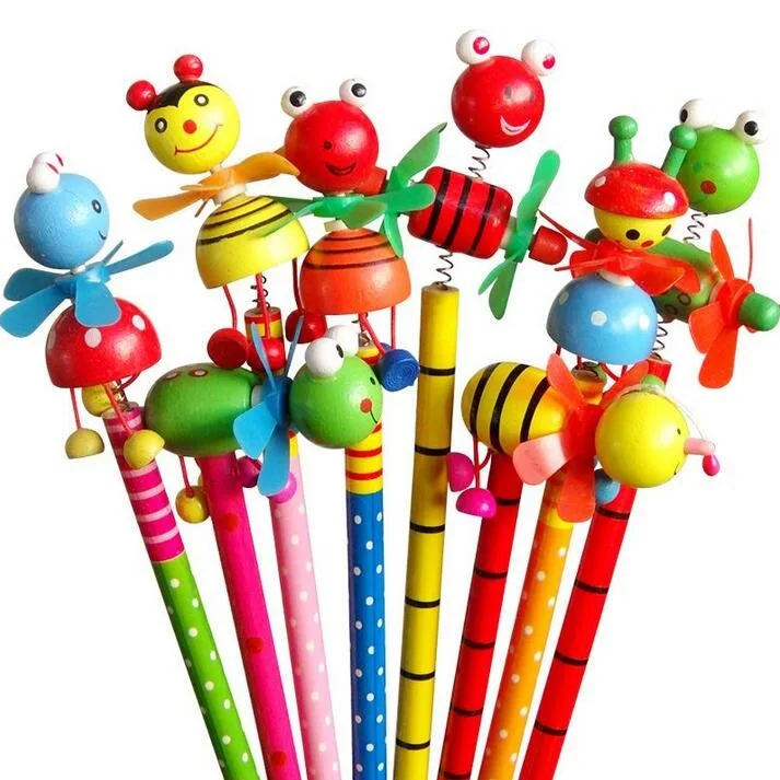 

12pcs/lot Colorful Cartoon Windmill Non-toxic toy lead free wooden pencils for school students writting HB for drawing
