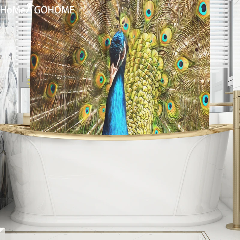 Акварель Павлин Водонепроницаемая занавеска для душа 3D Mildewproof ванная комната