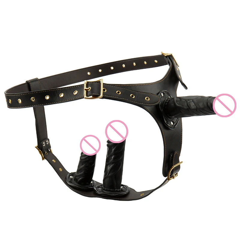 Съемный ремень для дилдо из искусственной кожи три фаллоимитатор со