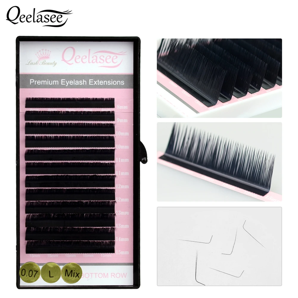Накладные ресницы Qeelasee 10 лотков L/L +/LC/LD curl норковые Черные 8-15 мм смешанный поднос L