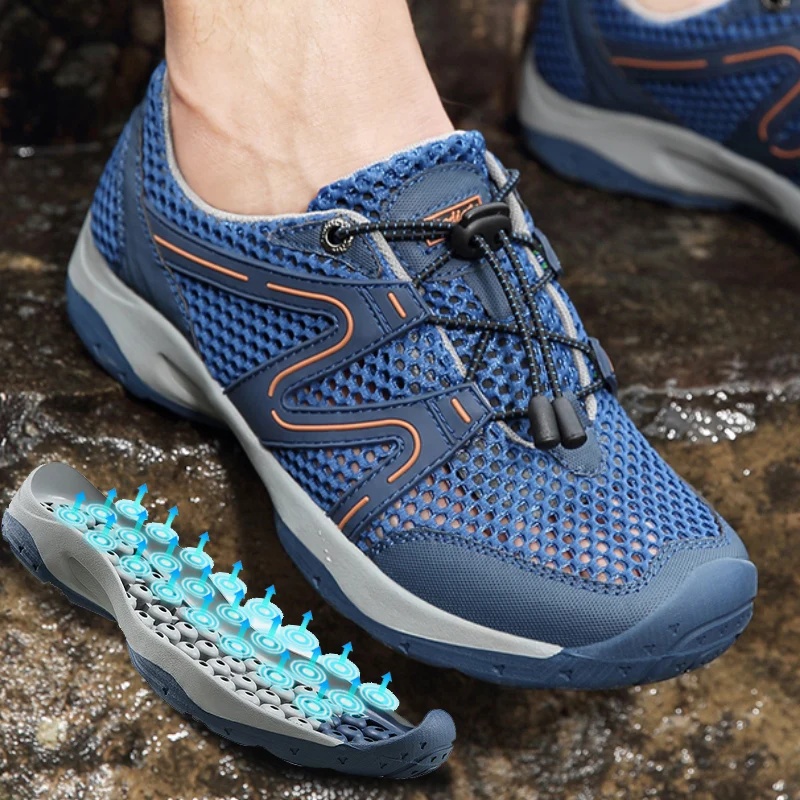 

Мужская Брендовая обувь для альпинизма, кемпинга, дышащая сетчатая обувь для треккинга и пешего туризма, мужские кроссовки, Пляжная спортив...